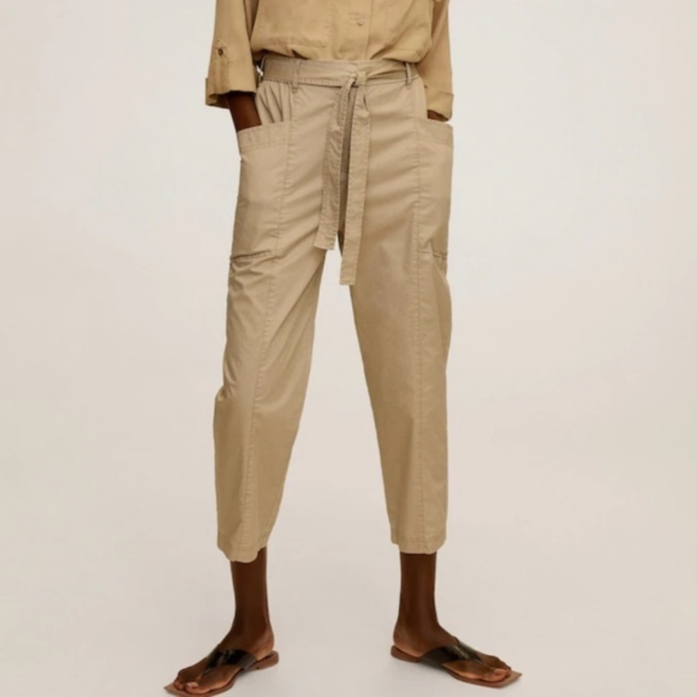 Mango Cargo Cropped Tan Straight Pants NWT